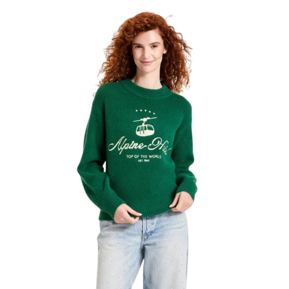 Universal Thread Women's Green Alpine Hotel Graphic Knit Sweater Size Medium